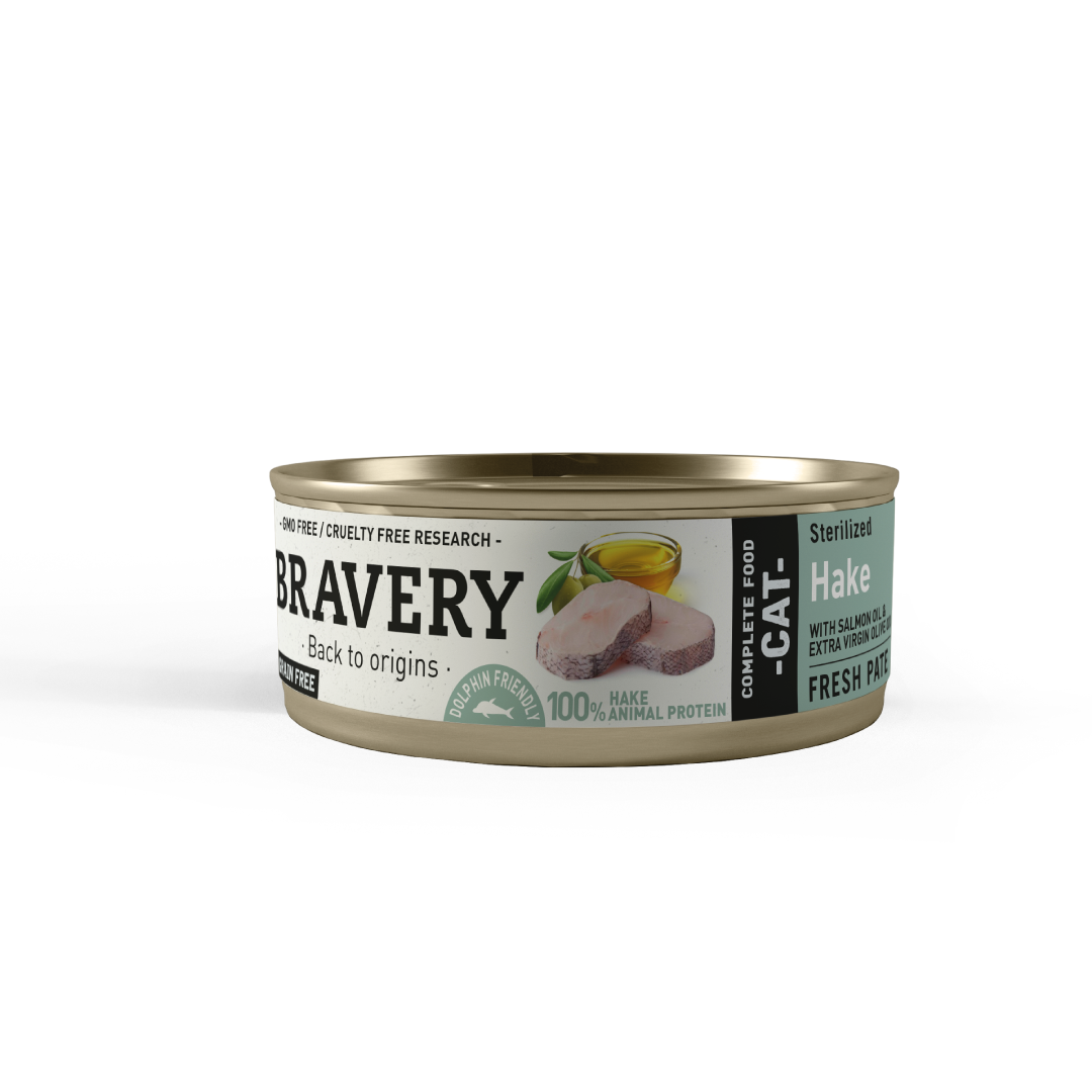 Bravery Alimento Húmedo Natural Para Gato Adulto Esterilizado, receta merluza 70 GR