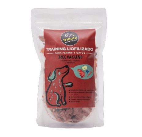 Tributo training liofilizado para perros y gatos 70% vacuno con manzana, arandano y zanahoria 100g