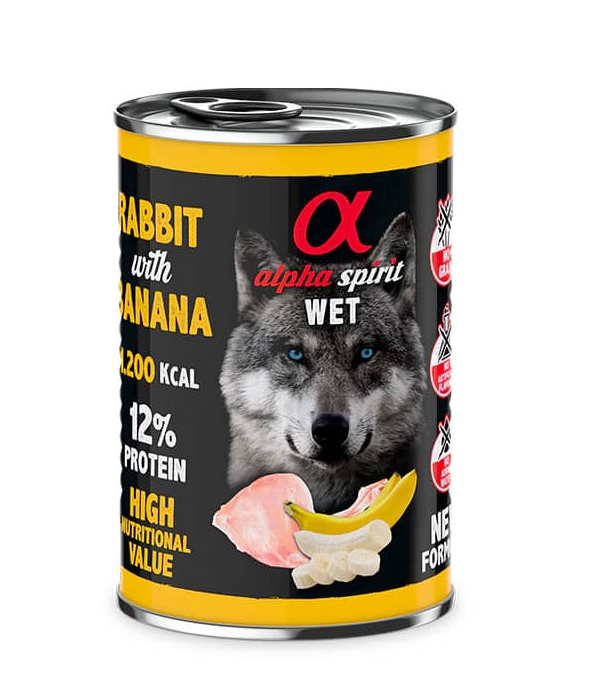 Alpha Spirit wet conejo, pollo y banana - Lata 400gr
