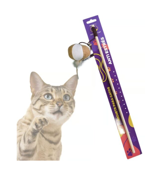 Varilla bola de lino de madera 40 cm gato anti estres