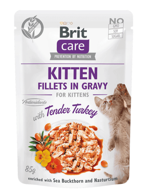 Brit Care Kitten Fillets In Gravy Pouch Pavo 85gr