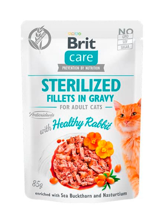 Brit Care Pouch Cat Sterilized filetes en salsa con conejo 85 gr