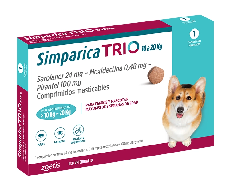 Simparica Trio 10 a 20 Kg 1 Dosis Masticable