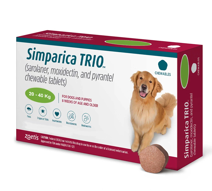 Simparica Trio 20 a 40 kg – 1 comprimido