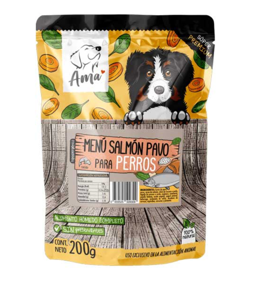 Ama Pouch Menú Salmón y Pavo para Perros 200 g