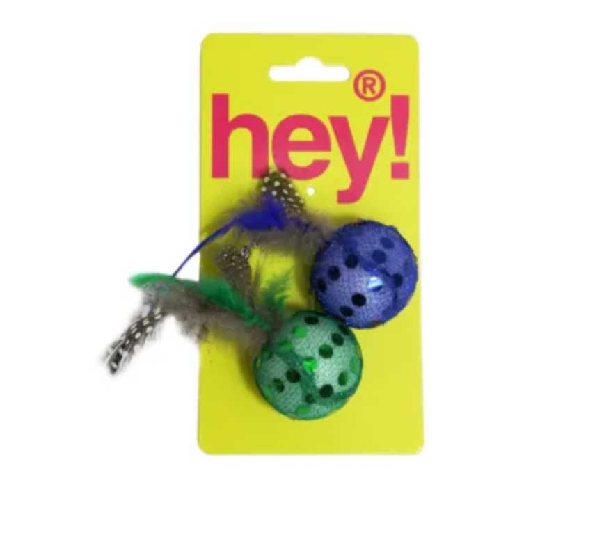 HEY! SET 2 PELOTAS CON PLUMAS PARA GATO