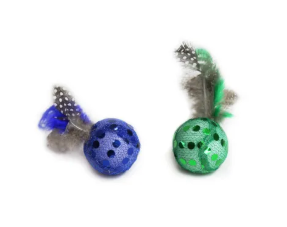 HEY! SET 2 PELOTAS CON PLUMAS PARA GATO