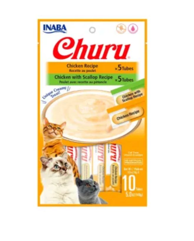 CHURU GATO VARIEDADES POLLO Y OSTIÓN 10 TUBOS