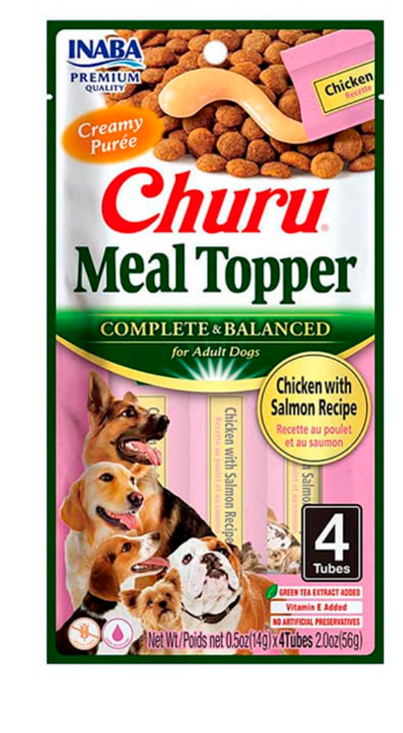 CHURU DOG MEAL TOPPER CHICKEN / SALMON 14G 4 TUBOS