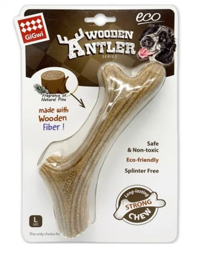 GIGWI WOODEN ANTLER MADERA NATURAL L  DOG