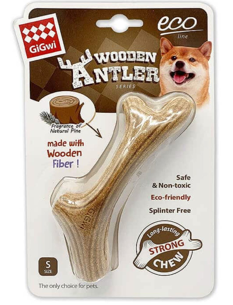 GIGWI WOODEN ANTLER MADERA NATURAL S  DOG