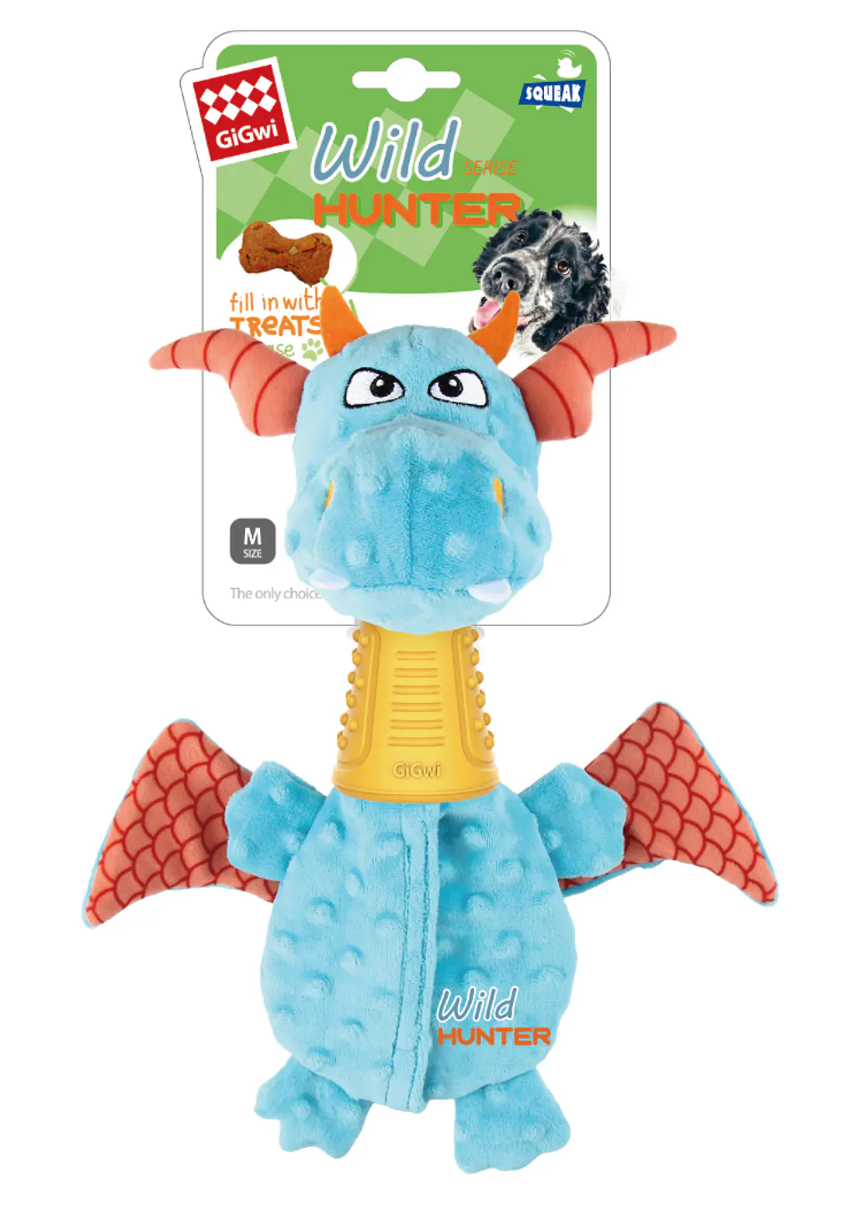 GIGWI WILD HUNTER DISPENSER TREAT DRAGON AZUL