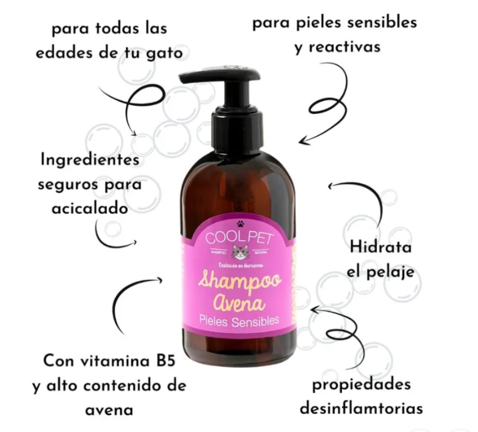 SHAMPOO PARA PIELES SENSIBLES  AVENA - 250ML - PARA GATOS - COOL PET