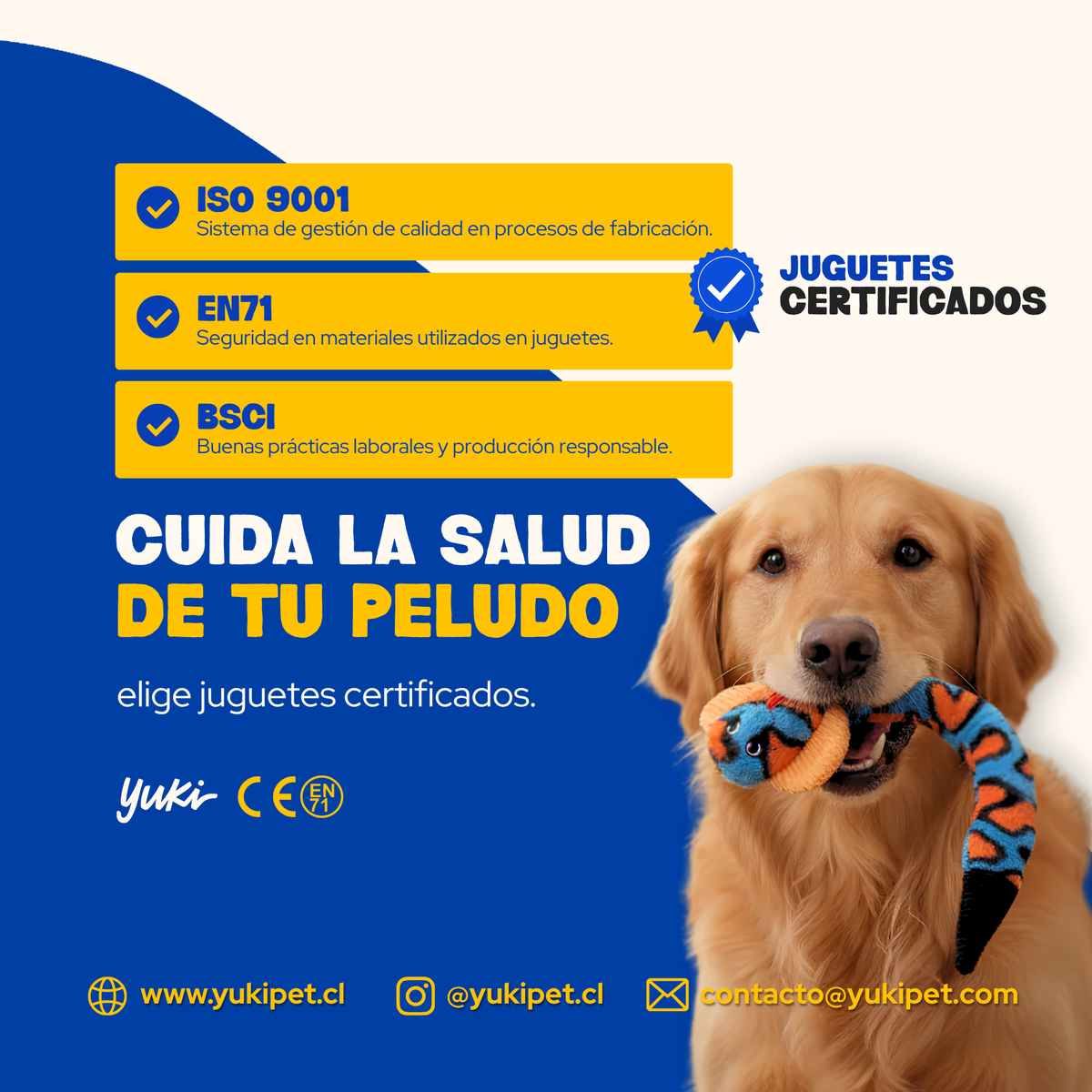 Sello de juguetes certificados y seguros Yuki Pet