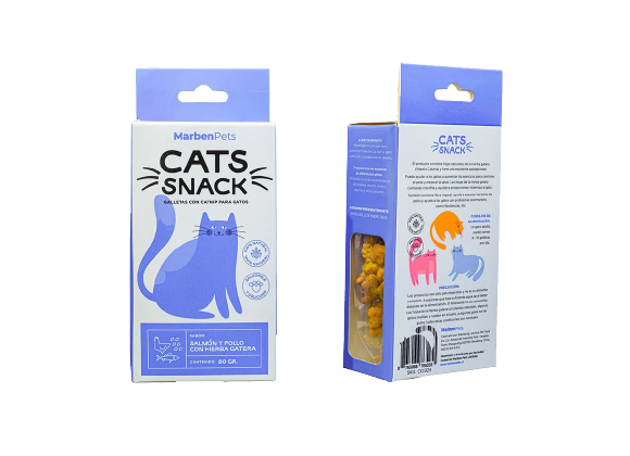 GALLETAS DE SALMON Y POLLO CON HIERBA GATERA 80G - CAT SNACKS