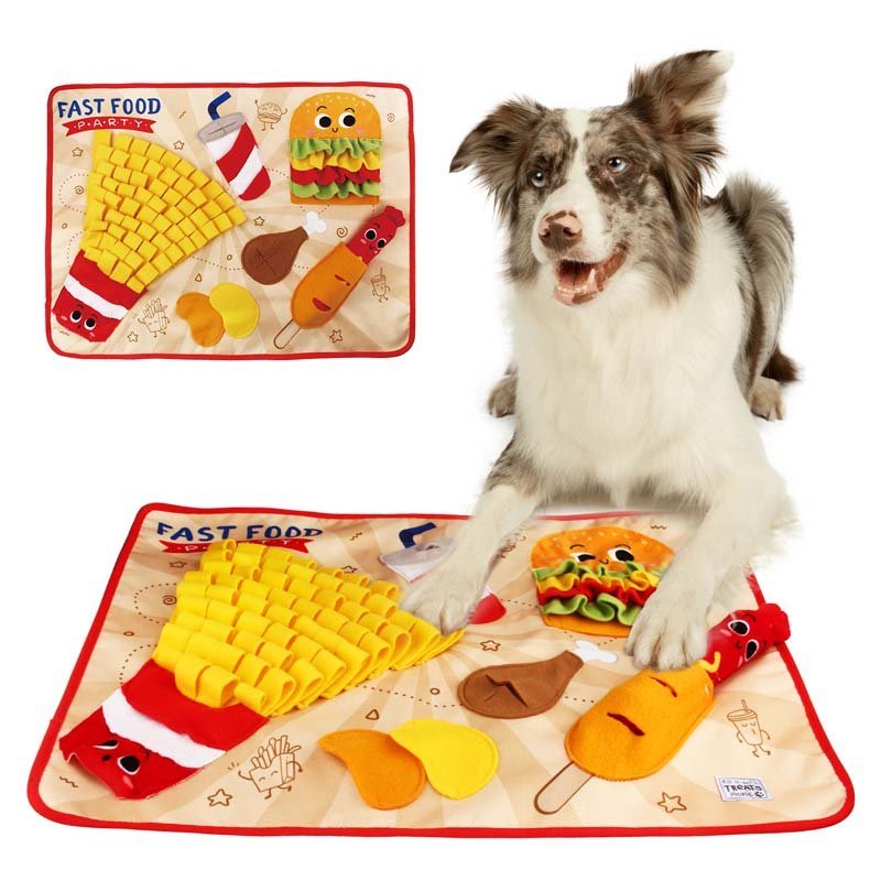 Juguete interactivo para perros con tapete olfateador de comida rápida