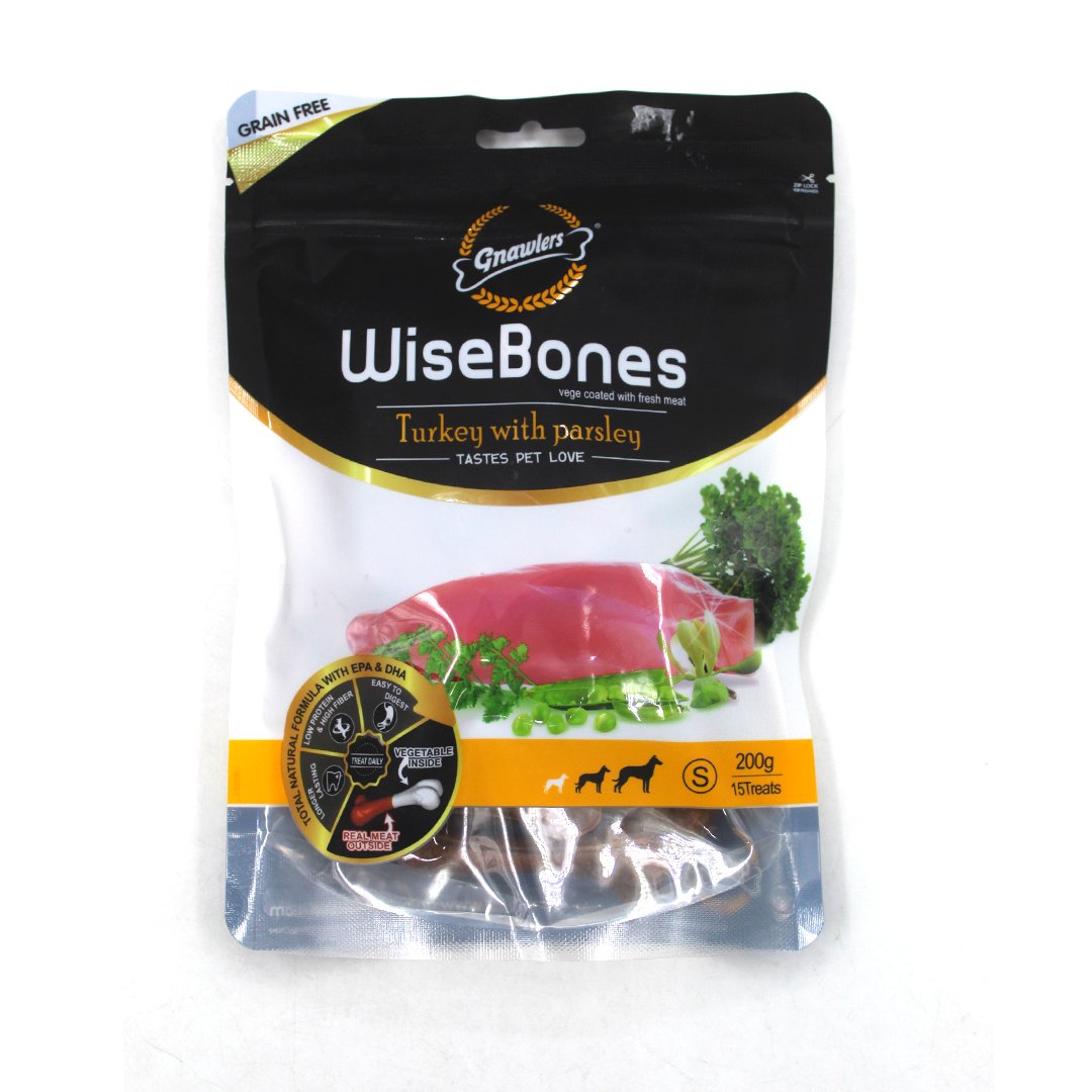 Huesos Wisebone Pavo con Perejil 200g – Snack para Perros