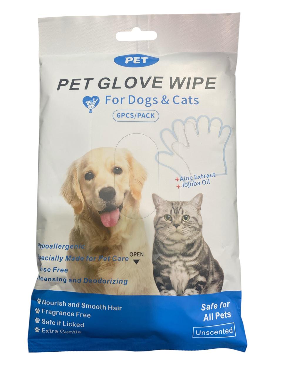 Toallitas tipo guante pet 6 unidades